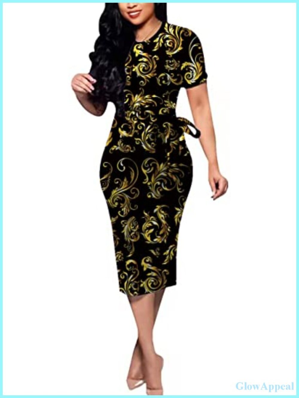 Women Midi Bodycon Dress Floral Print Pencil Work Casual